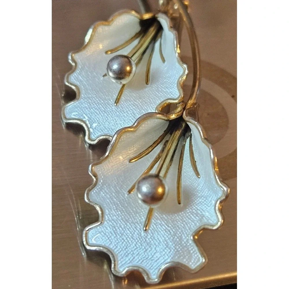 Aksel Holmsen Norway Sterling Mid-Century Vermeil Enamel Double Orchid Brooch
